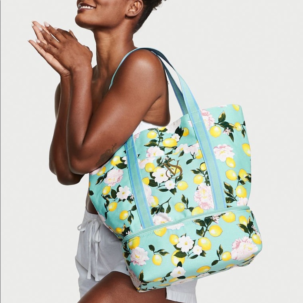 Victoria’s Secret Swim Cooler Tote NWT seafoam flowers & lemons